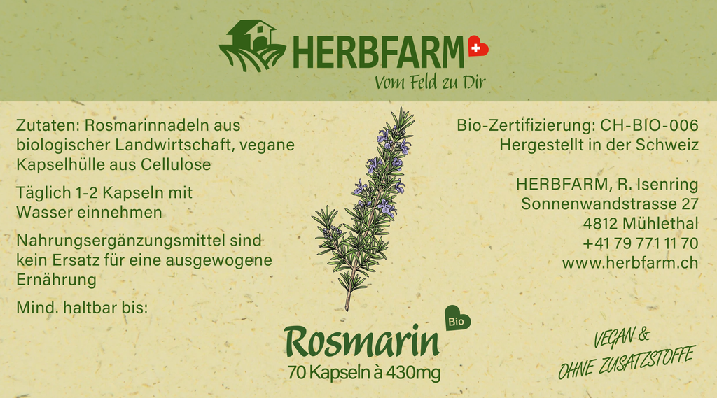 Bio Rosmarin Kapseln, Vegan & Natürlich, 70 Stück (Salvia rosmarinus)
