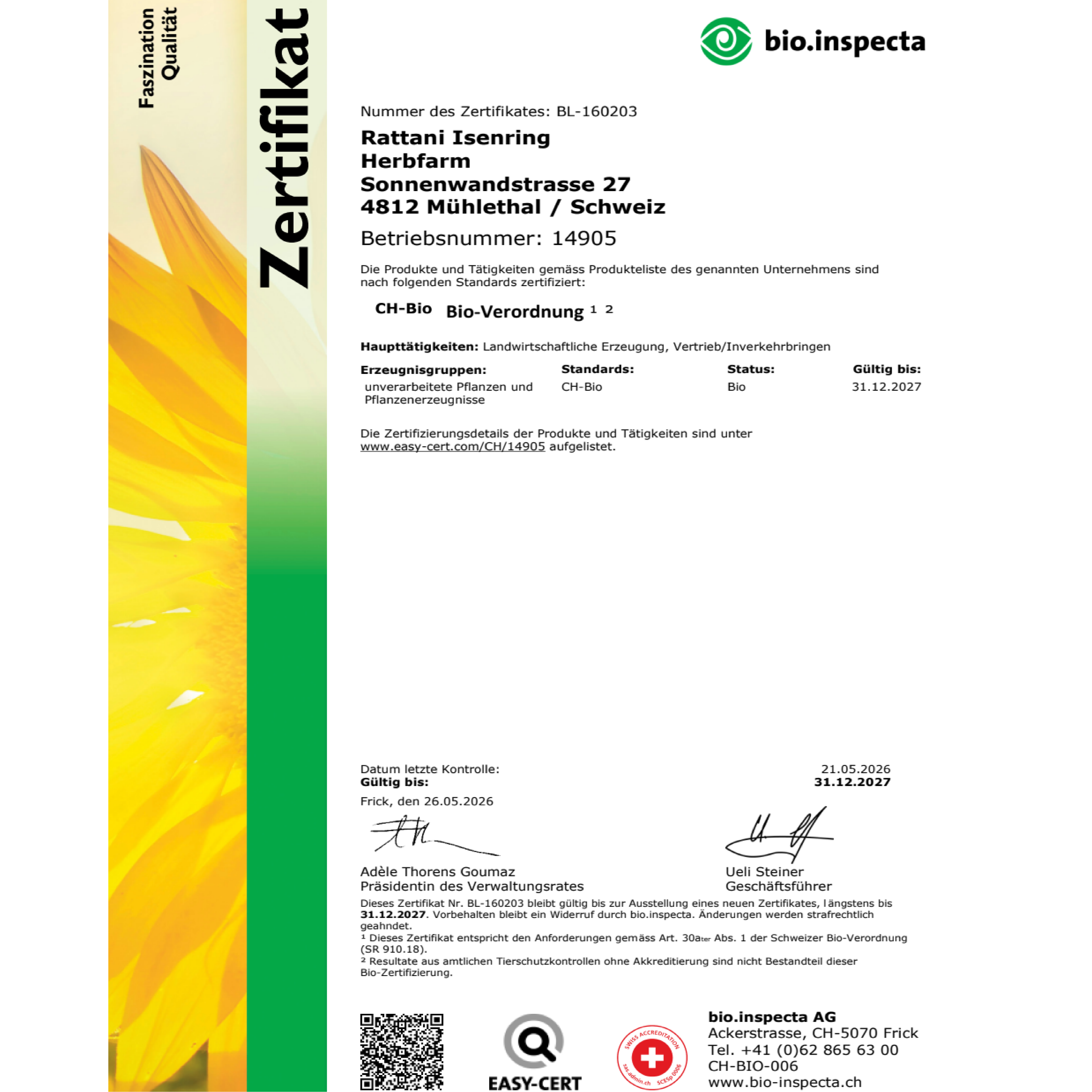 Bio-Zertifikat Bio Inspecta