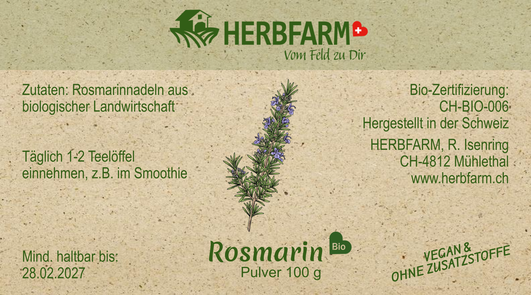 Etikette Rosmarin Pulver