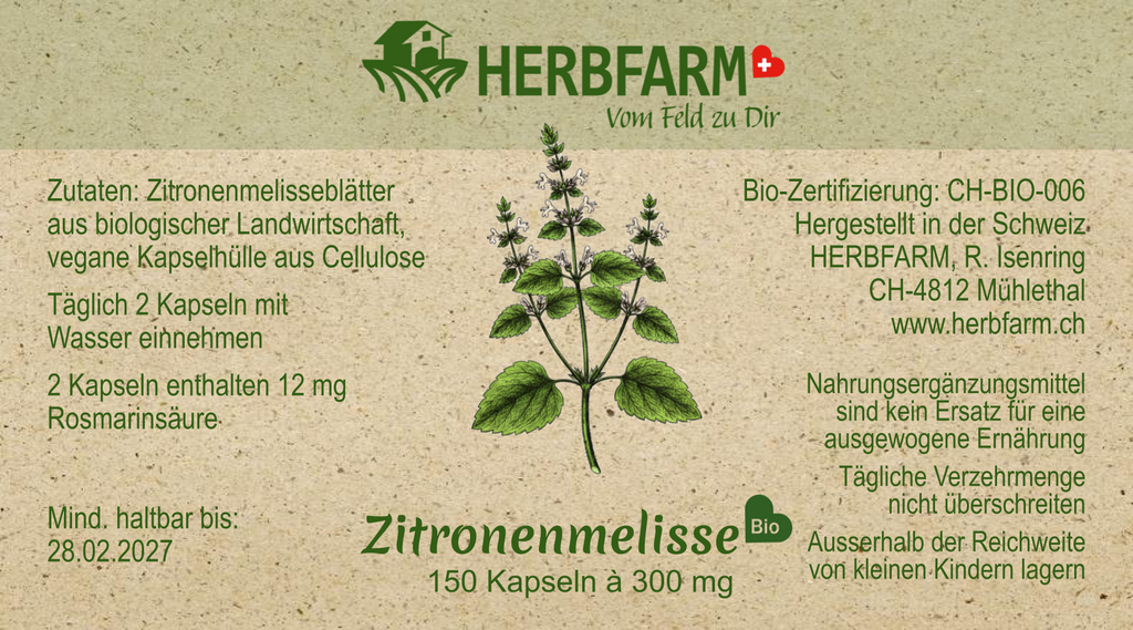 Etikette Zitronenmelisse 150 Kapseln