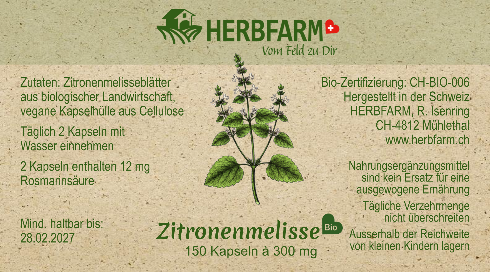 Etikette Zitronenmelisse 150 Kapseln