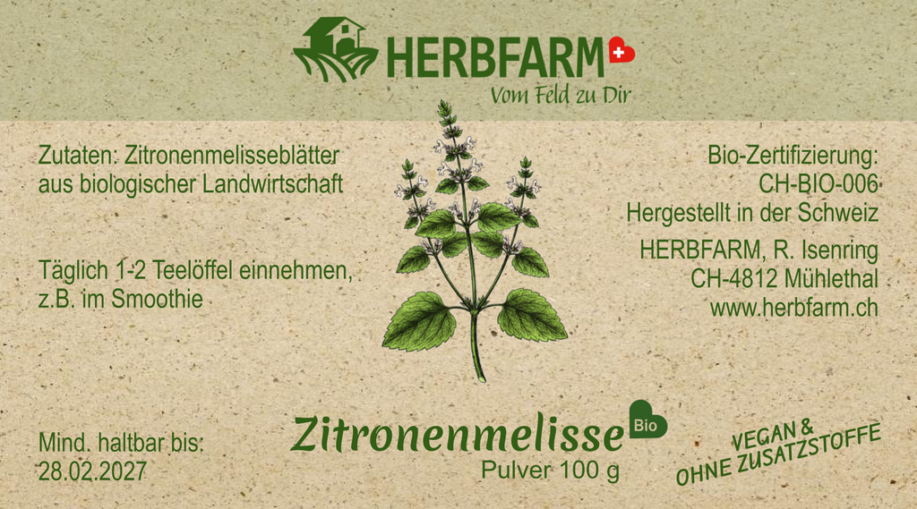 Etikette Zitronenmelisse Pulver