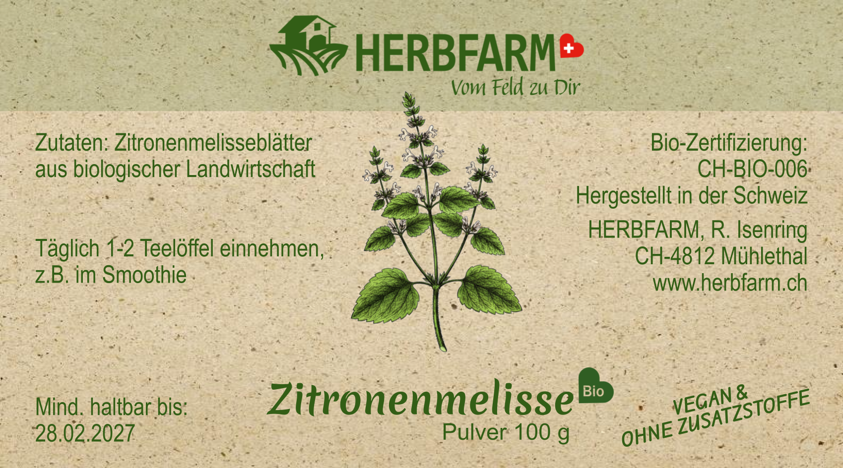 Etikette Zitronenmelisse Pulver