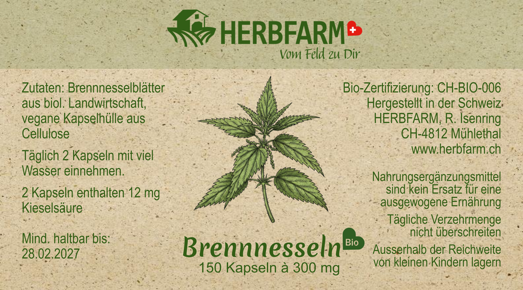 Etikette 150 Brennnesselkapseln