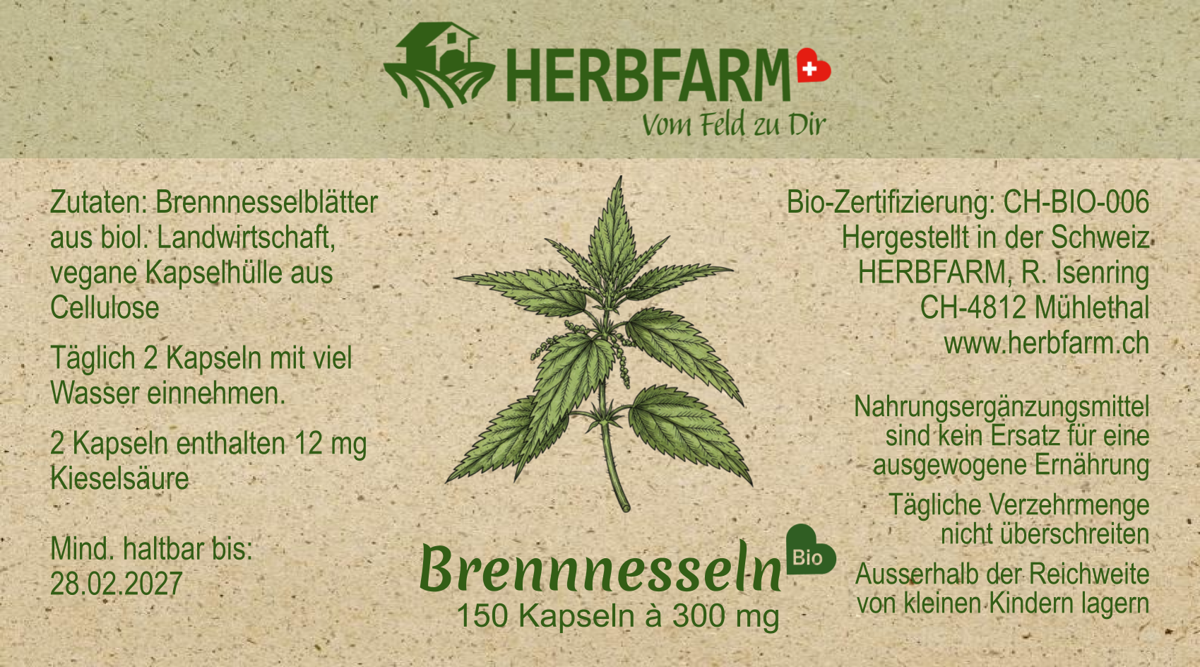 Etikette 150 Brennnesselkapseln