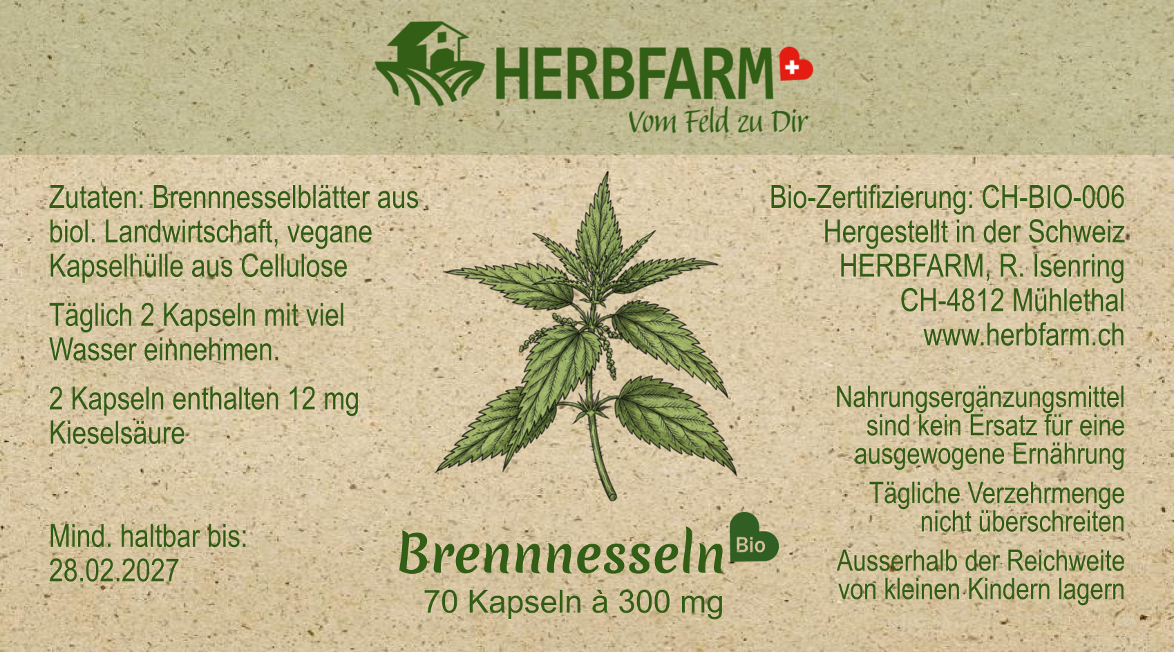 Etikette 70 Brennnesselkapseln